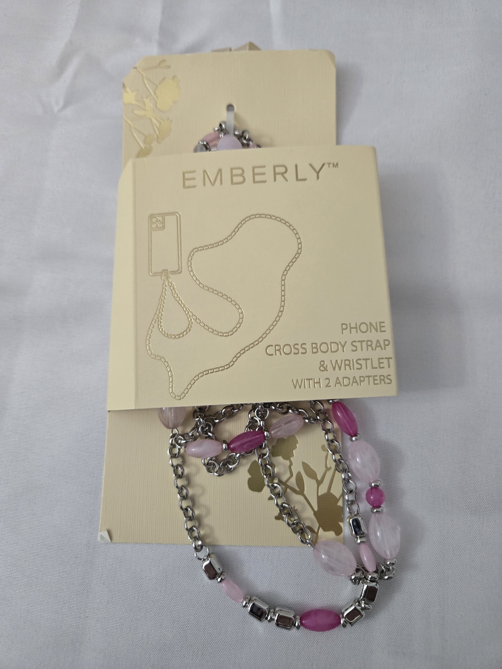 Emberly Beaded Crossbody & Wristlet Phone Holder Pink Silver Chain NEW
